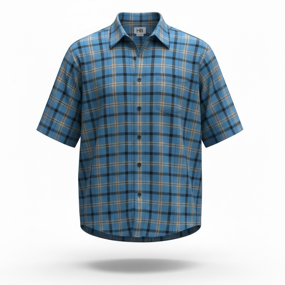 HB Fit by DXL Men's 3XLT Blue Plaid Polyester Short Sleeve Button-Up Shirt